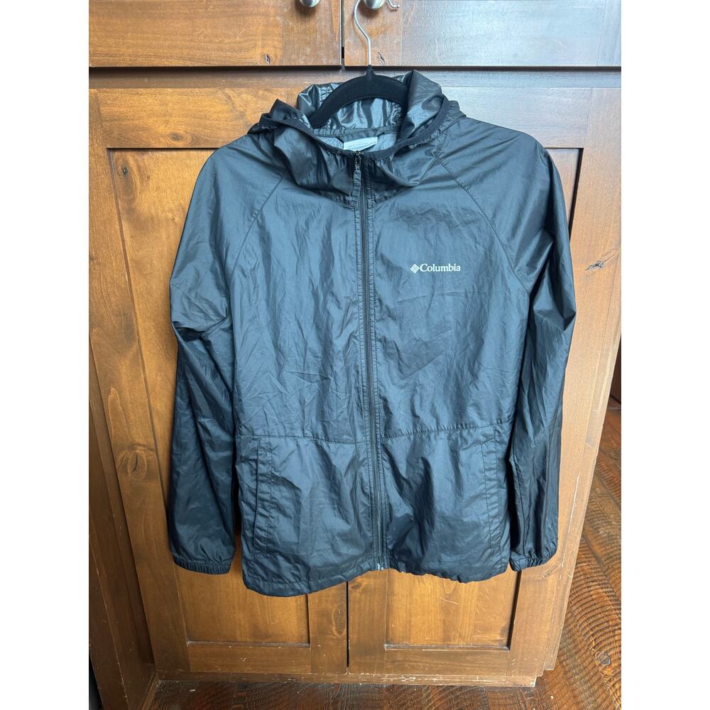 Columbia Sportswear Windbreaker Jacket Size Small Black Hooded Full Zip
